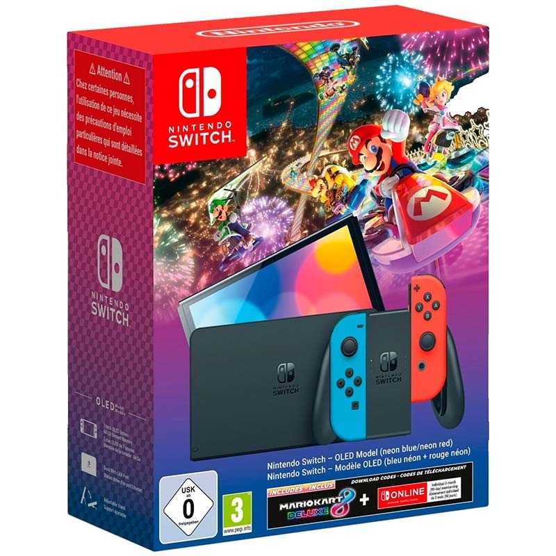 Console Nintendo Switch Neon Blue/Neon Red - Modelo OLED + Mario Kart 8 Deluxe + 3 meses online  - 1