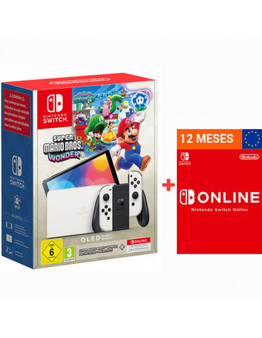 Modelo OLED branco Nintendo Switch + Mario Wonder + 12 meses online  - 1