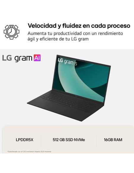 Portátil LG Gram 15ZD80T-G.AX55B Ryzen AI 5-340 16GB RAM 512GB SSD 15.6" Sin SO