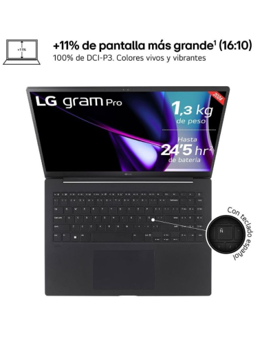 LG Gram Pro 16ZD90SP: Ultra 7, 32GB/1TB, RTX 3050, 16" OLED y Sin SO.