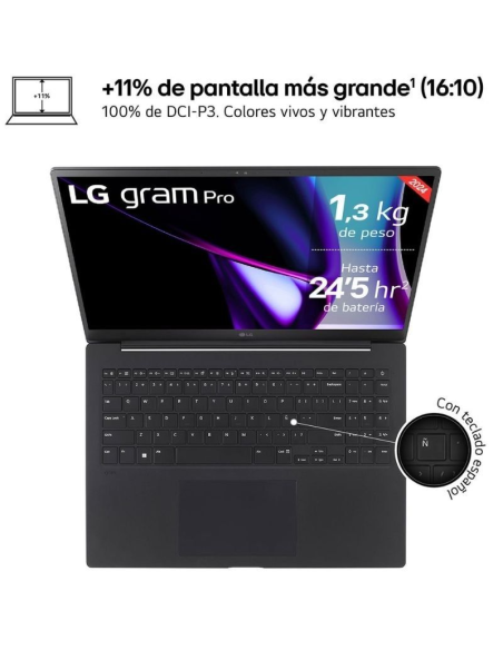 LG Gram Pro 16ZD90SP: Ultra 7, 32GB/1TB, RTX 3050, 16" OLED y Sin SO.