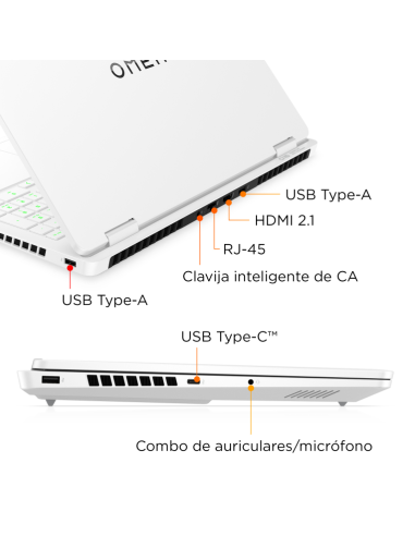 Portátil HP OMEN Gaming 16-am0041ns 16" Intel Core 7 240H 32GB 1TB SSD RTX 5070 Blanco RGB